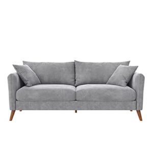 Novogratz Magnolia 3 Seater Sofa with Pillows, Pocket Coil Seating, Light Gray Velvet