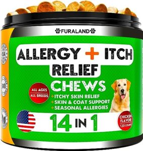 dog allergy relief chews - dog itch relief - omega 3 fish oil + probiotics - itchy skin relief - seasonal allergies - anti itch support & hot spots - immune supplement for dogs