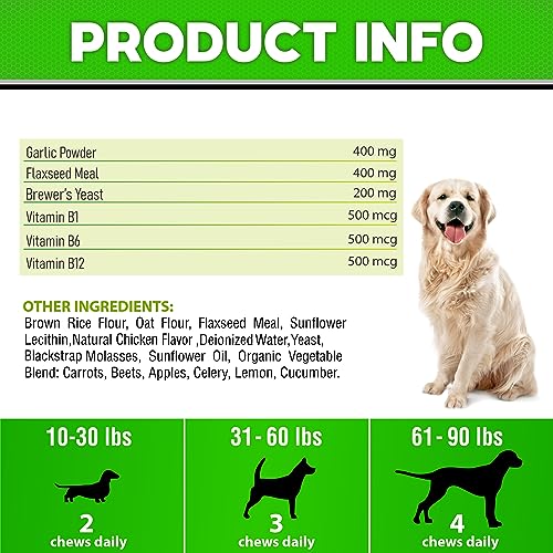 Flea and Tick Prevention for Dogs Chewables - Made in USA - Natural Flea and Tick Supplement for Chews - Oral Flea Pills - No Mess | No Collars - All Breeds and Ages - Tasty Soft Tablets