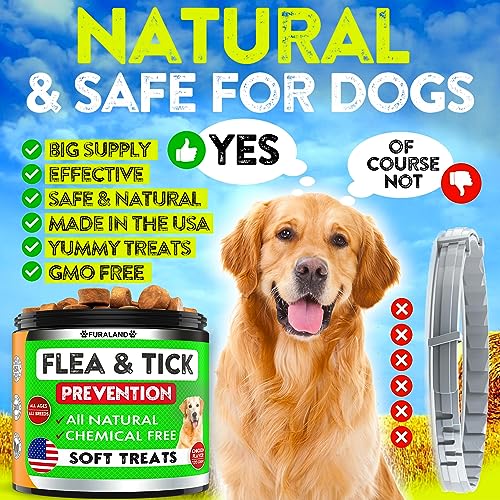 Flea and Tick Prevention for Dogs Chewables - Made in USA - Natural Flea and Tick Supplement for Chews - Oral Flea Pills - No Mess | No Collars - All Breeds and Ages - Tasty Soft Tablets