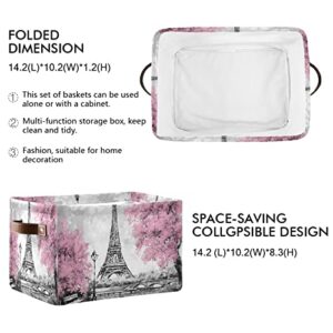 Paris Eiffel Tower Flower Vintage Storage Bin Canvas Storage Basket Large Toy Storage Cube Box Collapsible with Handles for Home Office Bedroom Closet Shelves, 1 pc