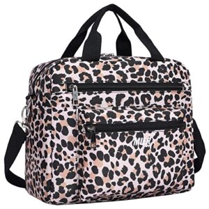 mier leopard lunch bag for womens ladies-insulated adult lunch box stylish cute lunch totes with shoulder strap portable fashion lunch cooler bag
