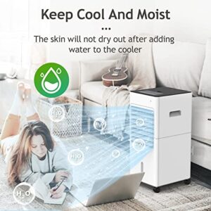 AGILLY 3-IN-1 Evaporative Air Cooler, Windowless Portable Air Conditioner w/1.3-Gal Water Tank, 3 Wind Speeds Remote Swamp Cooler, 12H Timer&60° Oscillation, Screen-Off Air Cooler Fan for Home Office