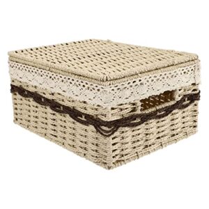 homoyoyo collapsible laundry baskets wicker storage baskets seagrass storage basket bin rectangular wicker basket with lid for shelves and home organizer beige small storage baskets woven baskets