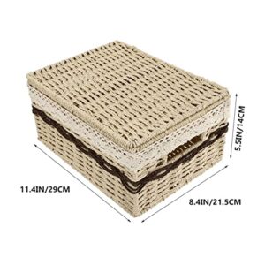 Homoyoyo Collapsible Laundry Baskets Wicker Storage Baskets Seagrass Storage Basket Bin Rectangular Wicker Basket with Lid for Shelves and Home Organizer Beige Small Storage Baskets Woven Baskets