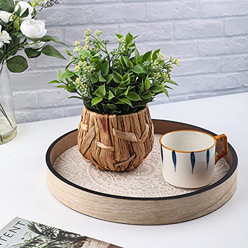 Round Wood Tray for Decor, Rustic Decorative Serving Tray, Kitchen Table Centerpieces, Floral Ottoman Tray for Kitchen Counter, Wooden Bathroom Tray, Farmhouse Centerpiece for Coffee Table