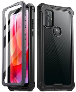 poetic guardian case for motorola moto g power 2022, [20ft mil-grade drop tested], full-body hybrid shockproof bumper cover with built-in screen protector, black/clear