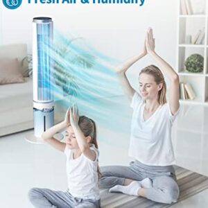 Evaporative Air Cooler - HiFresh 42-In Bladeless Tower Fan w/4 Ice Packs & Water Tank, 3 Speeds & Cooling Mode 600CFM Swamp Cooler, 70°Oscillation, 12-H Timer Remote Control for Large Room/Home/Office