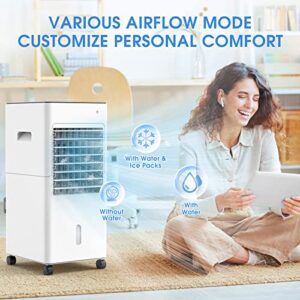 AGILLY 3-in-1 Evaporative Air Cooler, 3 Wind Speeds, 60°Oscillation Swamp Cooler, 12H Timer, Remote Control & LED Screen, Portable Air Conditioner Fan for Small Room Home & Office, White