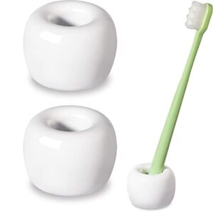 urbanstrive sleek mini ceramics toothbrush holder stand for bathroom vanity countertops, white, 2 pack