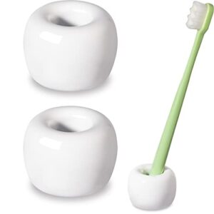 Urbanstrive Sleek Mini Ceramics Toothbrush Holder Stand for Bathroom Vanity Countertops, White, 2 Pack