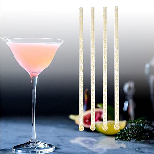 Ball Head Stirrer Disposible Plastic Round Top Crystal Swizzle Sticks ，Crystal Cake Pops, Cocktail Coffee Drink Stirrers 100 Pieces (Clear Gold Glitter)