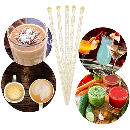 Ball Head Stirrer Disposible Plastic Round Top Crystal Swizzle Sticks ，Crystal Cake Pops, Cocktail Coffee Drink Stirrers 100 Pieces (Clear Gold Glitter)