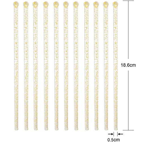 Ball Head Stirrer Disposible Plastic Round Top Crystal Swizzle Sticks ，Crystal Cake Pops, Cocktail Coffee Drink Stirrers 100 Pieces (Clear Gold Glitter)