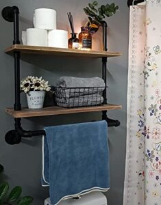hddfer industrial shelves pipe shelving bathroom shelves with towel bar rustic floating pipe wall shelves with wood planks, 24 inch farmhouse bathroom shelves over toilet wall mounted……