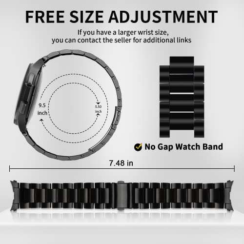 Samsung Galaxy Watch 6 Band Classic 43mm 47mm 40mm 44mm, Samsung Galaxy Watch 5 Band Pro 45mm 40mm 44mm, Samsung Galaxy Watch 4 Band Classic 40mm 44mm 42mm 46mm, No Gap Band Men Solid Stainless Steel (43/47/45/40/44/42/46mm, Black)