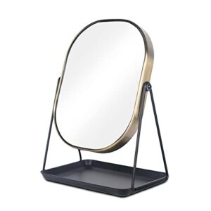 nicesail vanity mirror with tray base- 1x/3x magnification double sides, brushed antique brass, oval cosmetic mirror tabletop