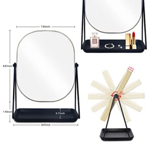 Nicesail Vanity Mirror with Tray Base- 1X/3X Magnification Double Sides, Brushed Antique Brass, Oval Cosmetic Mirror Tabletop