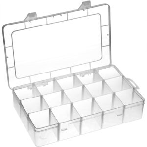 bluedale 15 grids clear craft organizer storage box, plastic bead container organizers with adjustable dividers, compartment organizer box for art diy, jewelry, earring, screw, small parts