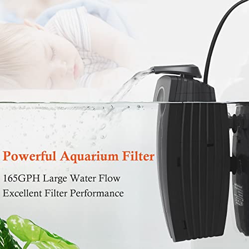 FEDOUR 165GPH Adjustable Aquarium Internal Filter, 8W Quiet Fish Tank Filter with Two Water Outlets, Submersible Filter Pump for 10-50 Gallon Fish and Turtle Tank