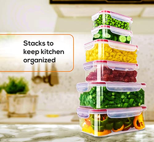 Utopia Kitchen Plastic Food Storage Container Set with Airtight Lids - Pack of 6 (3 Containers & 3 Snap Lids)- Reusable & Leftover Food Lunch Boxes - Leak Proof