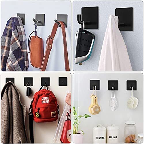 LuxLumin Towel Hooks, Wall Hooks for Hanging Towel, Shower Hooks Adhesive Hooks Heavy Duty Stainless Steel, Towel Hooks for Bathroom Coat Hooks 6 Pack Black