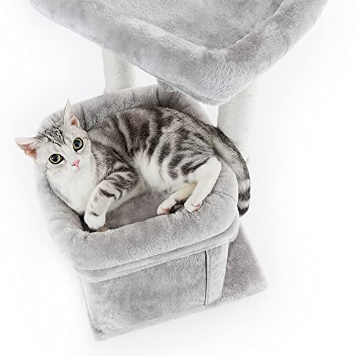 Pesofer Cat Tree, Small Cat Tower with Dangling Ball and Perch Light Gray