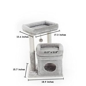 Pesofer Cat Tree, Small Cat Tower with Dangling Ball and Perch Light Gray