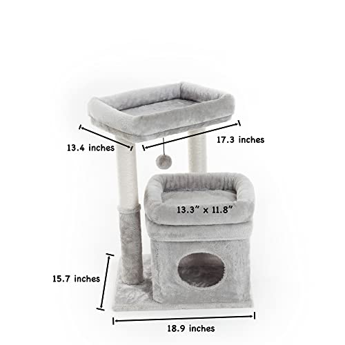 Pesofer Cat Tree, Small Cat Tower with Dangling Ball and Perch Light Gray