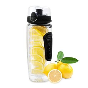 sihuuu 32 oz fruit infuser water bottle,sports bottle, leakproof,bpa free,drinking water bottle for home, travel,office(black,960 ml)