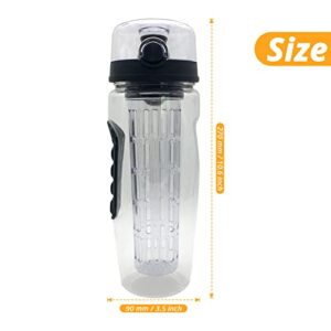 Sihuuu 32 oz Fruit Infuser Water Bottle,Sports Bottle, LeakProof,BPA Free,Drinking Water Bottle for Home, travel,office(Black,960 ML)