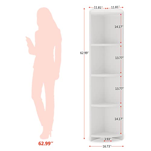 Tribesigns White Corner Shelf, 5 Tier Wood Wall Corner Bookshelf with Anti-Slip Pad, Corner Storage Rack Shelves Display Plant Flower, Stand Ladder Bookcase for Home Office Kitchen Bedroom