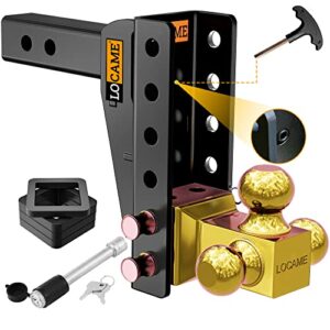 locame adjustable trailer hitch, tri-ball (1-7/8", 2", 2-5/16"), fits 2-inch receiver, 6 inch drop/rise drop hitch,15000 lbs gtw-tow hitch for heavy duty truck, solid ball mount, lc0020