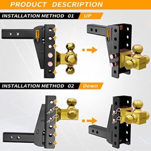 LOCAME Adjustable Trailer Hitch, Tri-Ball (1-7/8", 2", 2-5/16"), Fits 2-Inch Receiver, 6 Inch Drop/Rise Drop Hitch,15000 LBS GTW-Tow Hitch for Heavy Duty Truck, Solid Ball Mount, LC0020