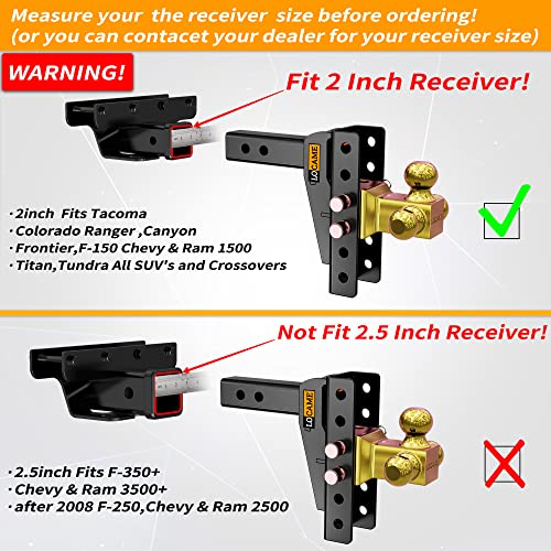 LOCAME Adjustable Trailer Hitch, Tri-Ball (1-7/8", 2", 2-5/16"), Fits 2-Inch Receiver, 6 Inch Drop/Rise Drop Hitch,15000 LBS GTW-Tow Hitch for Heavy Duty Truck, Solid Ball Mount, LC0020