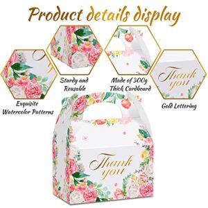 Thank You Treat Boxes 6 x 3.5 x 3.5 Inch, White Pink Floral Cardboard Gift Box Party Favor Boxes Candy Cookie Container for Brunch Wedding Birthday Baby Shower Celebration (24 Pcs)