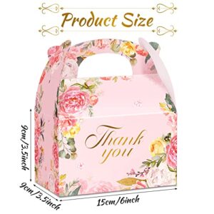 Thank You Treat Boxes 6 x 3.5 x 3.5 Inch, White Pink Floral Cardboard Gift Box Party Favor Boxes Candy Cookie Container for Brunch Wedding Birthday Baby Shower Celebration (24 Pcs)