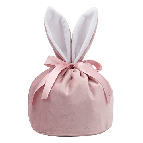 EMBRUNIOICE Easter Candy Gift Bags for Baby,Velvet Bunny Easter Treat Bags,Easter Egg Hunt Bags,Easter Drawstring Goodie Gift Bags for Baby Party Supplies（Pink）…