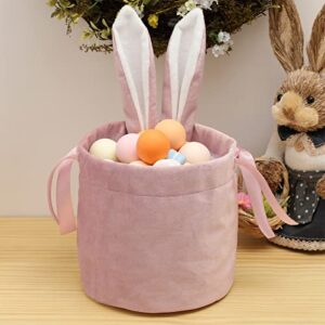 EMBRUNIOICE Easter Candy Gift Bags for Baby,Velvet Bunny Easter Treat Bags,Easter Egg Hunt Bags,Easter Drawstring Goodie Gift Bags for Baby Party Supplies（Pink）…