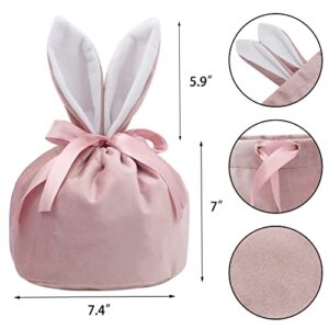 EMBRUNIOICE Easter Candy Gift Bags for Baby,Velvet Bunny Easter Treat Bags,Easter Egg Hunt Bags,Easter Drawstring Goodie Gift Bags for Baby Party Supplies（Pink）…