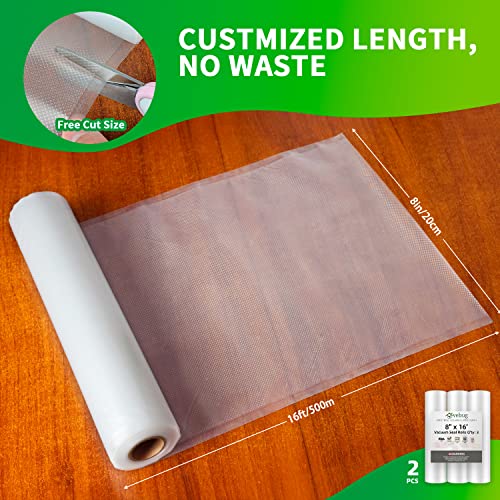 VEBUG Vacuum Sealer Bags, 3 Pack 8’’x16’Vacuum Sealer Bags Rolls, Seal a Meal, Commercial Grade, BPA-Free, Food Vac Bags for Storage, Meal Prep or Sous Vide