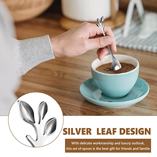 Leaf Coffee Spoons, Mini Serving Tongs and Appetizer Forks Stainless Steel Sugar Cube Tongs Dessert Spoons Metal Dinner Forks for Dessert Coffee Tea (10, Silver)