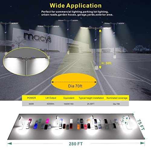 Ecledmall Parking lot Lights 300W, led Parking lot Light with Dusk to Dawn photocell 1000W HID/HPS Equivalent,IP65 Waterproof Outdoor led Area Light Slip Fitter mounting 5000K 42000LM