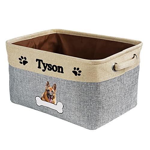 Custom Dog German Shepherd Bone Decorative Storage Basket Fabric Durable Rectangle Toy Box with 2 Handles for Organizing Closet Garage Clothes Blankets Grey and White