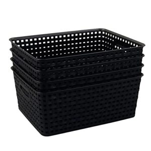 obstnny plastic pantry storage basket, organzing basket bin, black, 4 pack