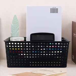 Obstnny Plastic Pantry Storage Basket, Organzing Basket Bin, Black, 4 Pack