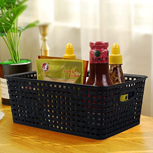 Obstnny Plastic Pantry Storage Basket, Organzing Basket Bin, Black, 4 Pack