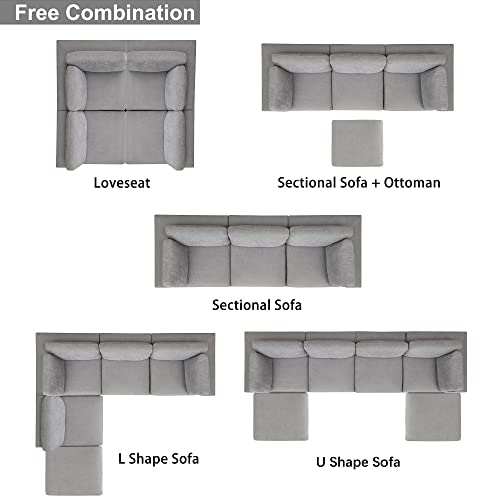 NORAN Grey Fabric Upholstered Modular Sofa Collection, Modular Customizable and Reconfigurable Deep Seating, Corner Sofa (Corner Sofa)