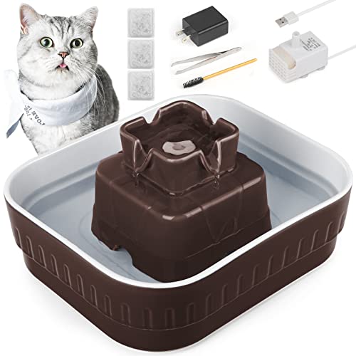 Ceramic Cat Water Fountain,SIBAYS 3L Pet Water Fountain, Automatic Cat Water Dispenser,Automatic Ceramic Drinking Fountain for Pets, Easy to Disassemble and Clean(Coffee)