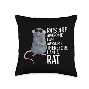 rat accessories for men women & kids awesome funny rat lover apparel throw pillow, 16x16, multicolor